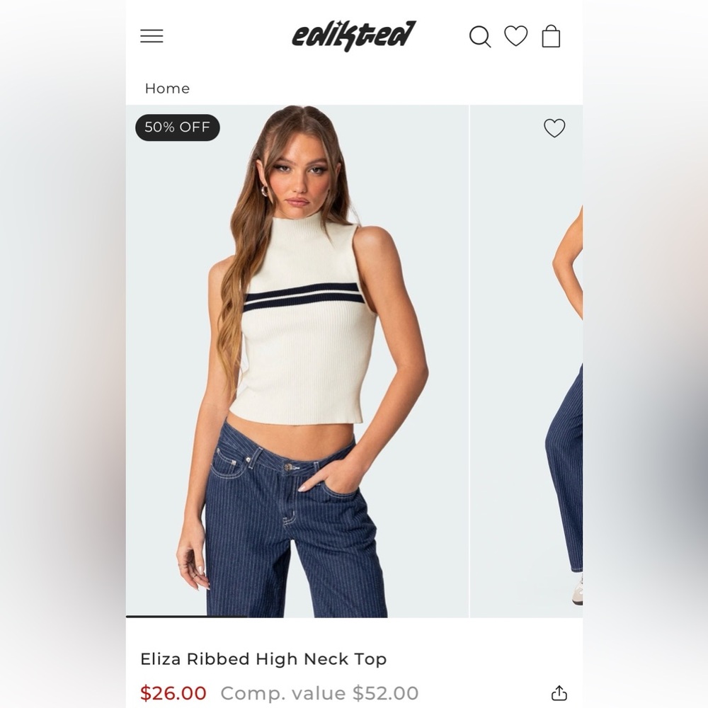 Edikted Ribbed High Neck Top with Black Stripes